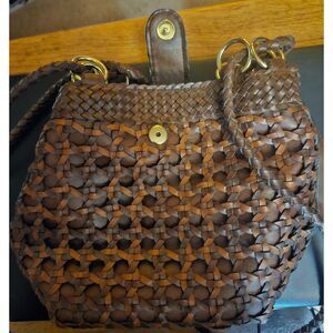 Vintage Woven Genuine Leather Flap Shoulder Bag Brown Boho